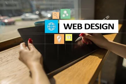 Web design and development concept on the virtual screen. Stock Photos