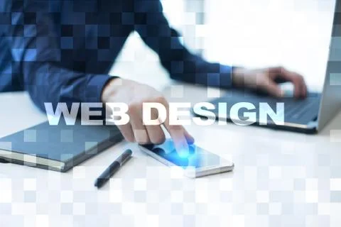 Web design and development concept on the virtual screen. Stock Photos