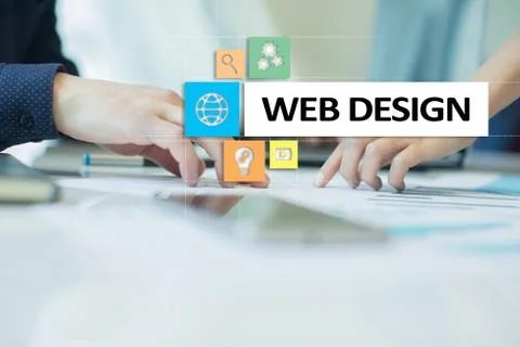 Web design and development concept on the virtual screen. Foto stock