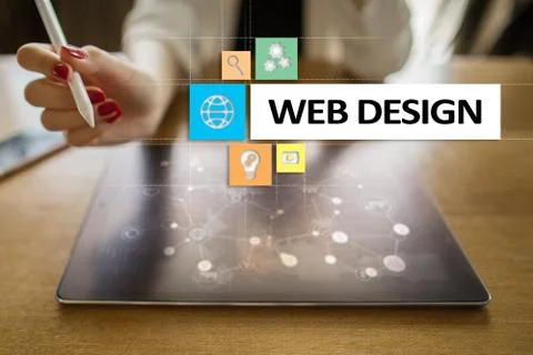 Web design and development concept on the virtual screen. Stock Photos