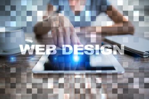 Web design and development concept on the virtual screen. Stock Photos