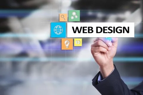 Web design and development concept on the virtual screen. Foto stock
