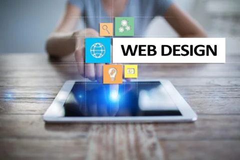 Web design and development concept on the virtual screen. Stock Photos