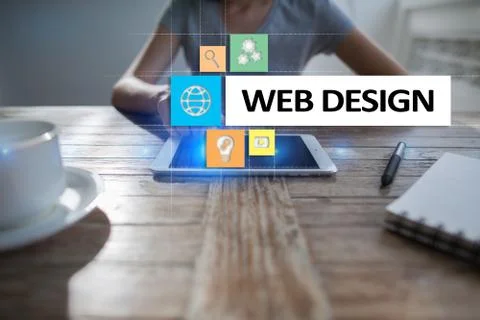 Web design and development concept on the virtual screen. Stock Photos