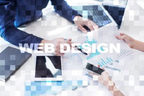 Web design and development concept on the virtual screen. Foto stock