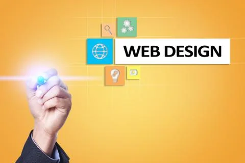 Web design and development concept on the virtual screen. Foto stock