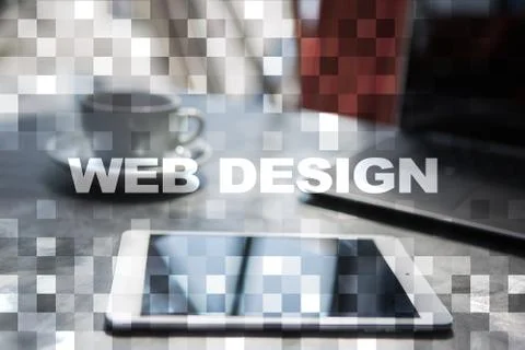Web design and development concept on the virtual screen. Stock Photos