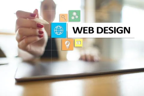 Web design and development concept on the virtual screen. Foto stock