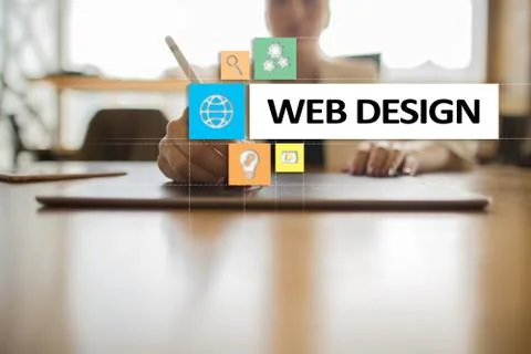 Web design and development concept on the virtual screen. Stock Photos