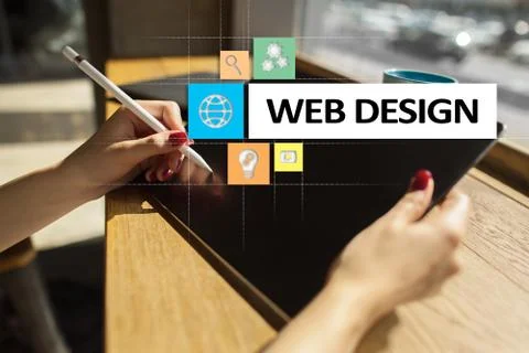 Web design and development concept on the virtual screen. Stock Photos