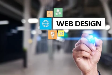 Web design and development concept on the virtual screen. Stock Photos