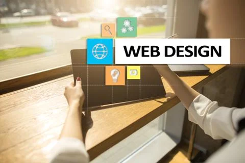 Web design and development concept on the virtual screen. Stock Photos