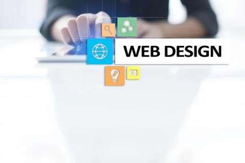 Web design and development concept on the virtual screen. Stock Photos