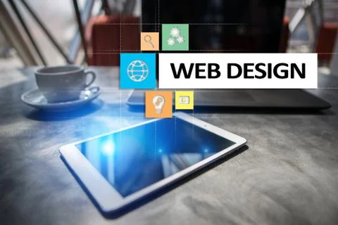 Web design and development concept on the virtual screen. Stock Photos