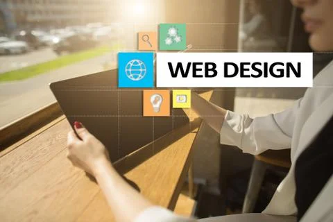 Web design and development concept on the virtual screen. Foto stock