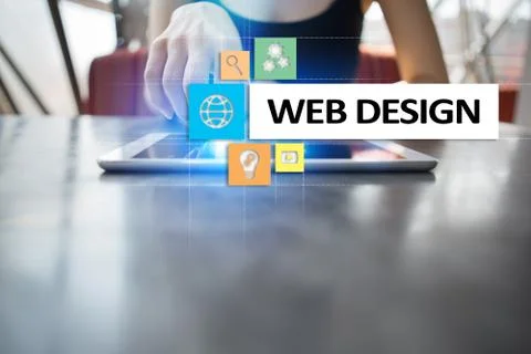 Web design and development concept on the virtual screen. Foto stock