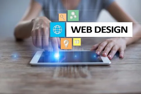 Web design and development concept on the virtual screen. Stock Photos
