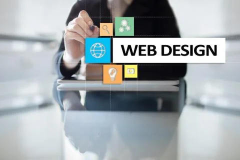 Web design and development concept on the virtual screen. Stock Photos