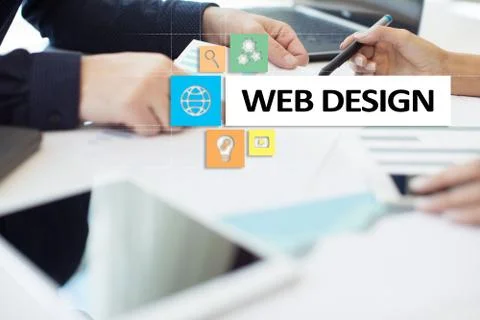 Web design and development concept on the virtual screen. Stock-Fotos