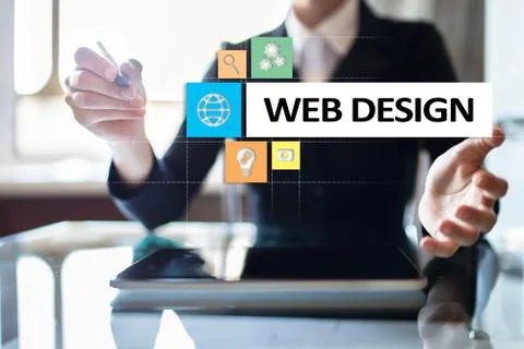 Web design and development concept on the virtual screen. Foto stock