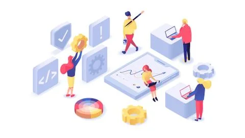 Web design and development isometric illustration Stockillustratie