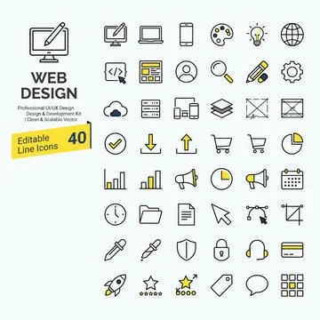 Web design and development professional UI/UX editable line icons kit featu.. Ilustração Stock
