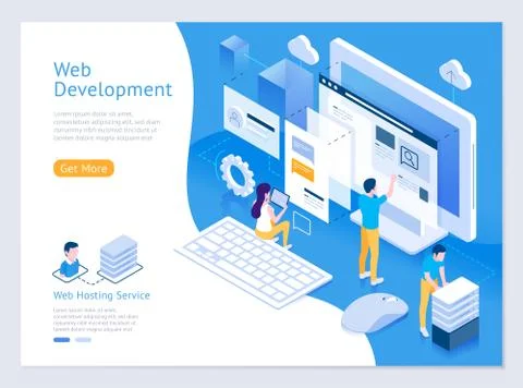 Web design and development vector isometric illustrations. Illustrazione stock