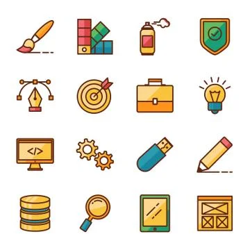 Web design and development vector icons set color line style Stock Illustration