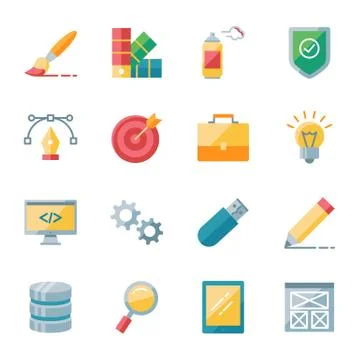 Web design and development vector icons set flat style 스톡 일러스트