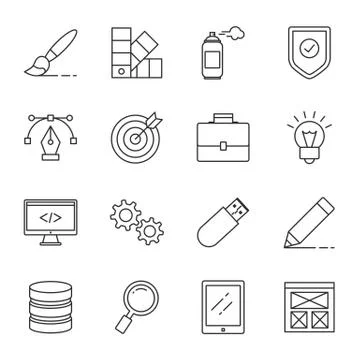 Web design and development vector icons set modern line style 스톡 일러스트