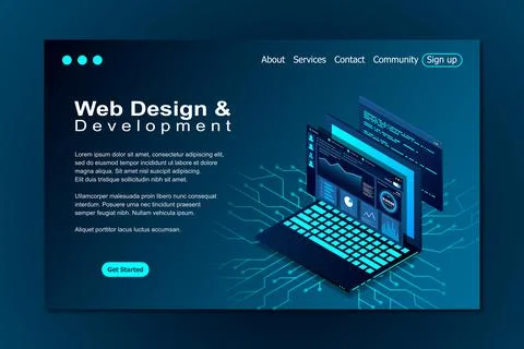 Web design and development vector isometric illustrations. web design develop Stock Illustration