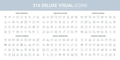 Web design and digital content creation, designer tools, marketing services line 스톡 일러스트