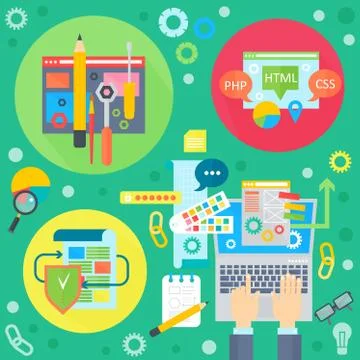 Web design and mobile phone services apps flat concept. Icons for web design Illustrazione stock