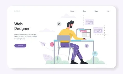 Web design and programming horizontal banner. Web designer 스톡 일러스트