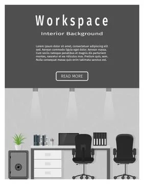 Web design banner of modern office workplace. Workspace organization concept. Stock Illustration
