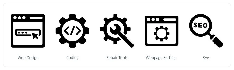 Web design, coding, repair tools Illustrazione stock