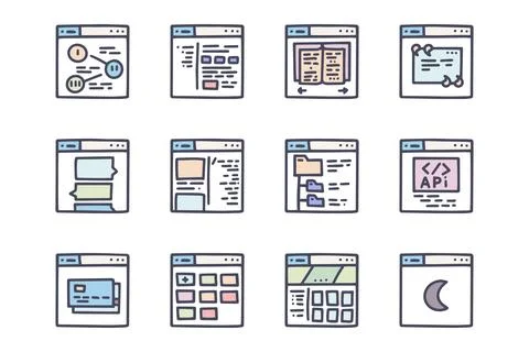 Web design color vector doodle simple icon set 库存插图