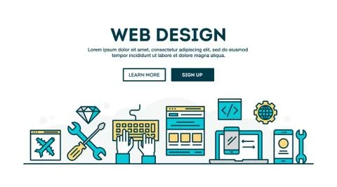 Web design, colorful concept header, flat design thin line style Illustrazione stock