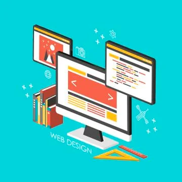 Web design concept 3d isometric infographic 스톡 일러스트