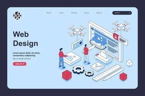 Web design concept in 3d isometric design for landing page template. People.. 스톡 일러스트