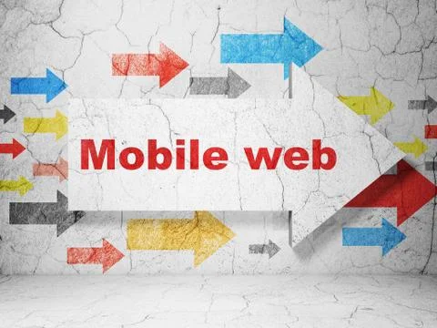 Web design concept: arrow with Mobile Web on grunge wall background Stockillustratie