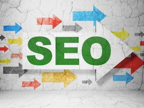 Web design concept: arrow with SEO on grunge wall background Stock Illustration