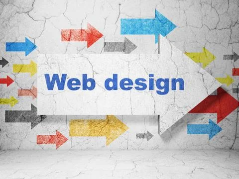 Web design concept: arrow with Web Design on grunge wall background Stock Illustration