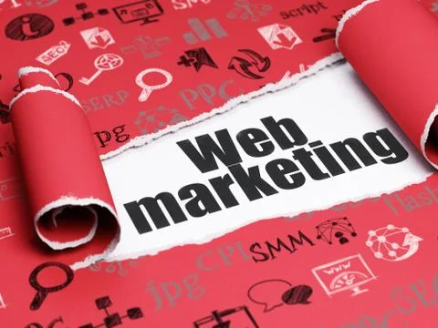 Web design concept: black text Web Marketing under the piece of  torn paper 库存插图