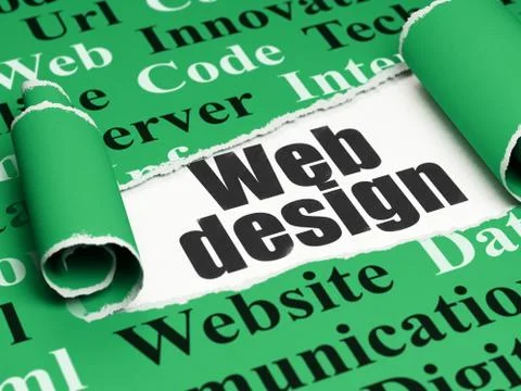 Web design concept: black text Web Design under the piece of  torn paper 库存插图