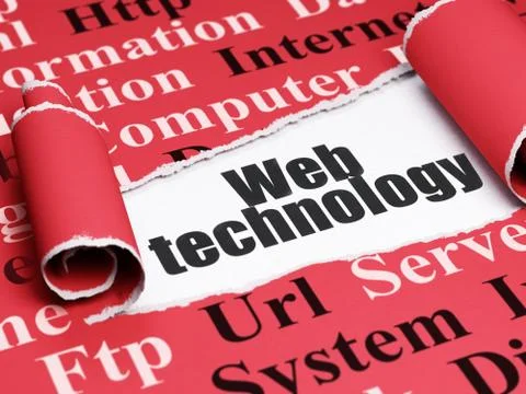 Web design concept: black text Web Technology under the piece of  torn paper 库存插图