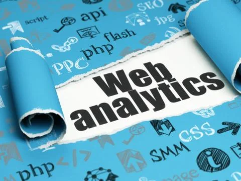 Web design concept: black text Web Analytics under the piece of  torn paper 库存插图