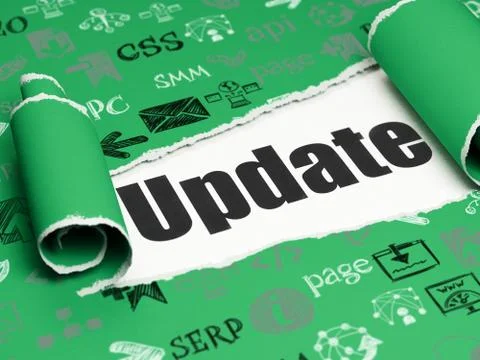 Web design concept: black text Update under the piece of  torn paper 库存插图