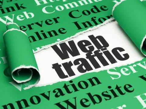 Web design concept: black text Web Traffic under the piece of  torn paper 库存插图