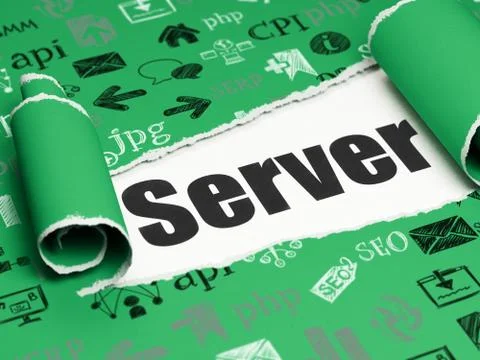 Web design concept: black text Server under the piece of  torn paper 库存插图